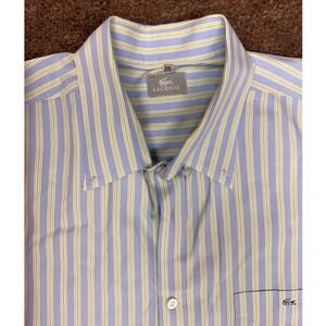 Lacoste XXL Striped Long‎ Sleeve Button Down Shirt Blue Yellow Menswear Casual